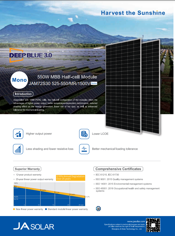 Pin năng lượng mặt trời JA solar 535w