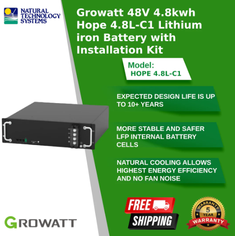 Pin lưu trữ GROWATT 5kw Hope 4.8L-C1 năng lượng mặt trời