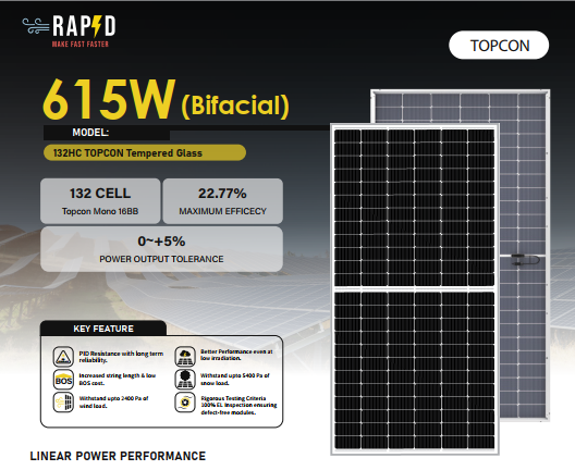 RAPD Solar 615W Bifacial TOPCon – Pin Năng Lượng Mặt Trời