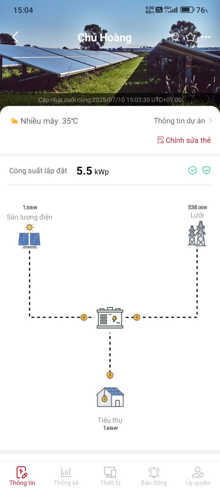 Hoàn thành công trình lắp đặt điện năng lượng mặt trời cho Chủ tiệm